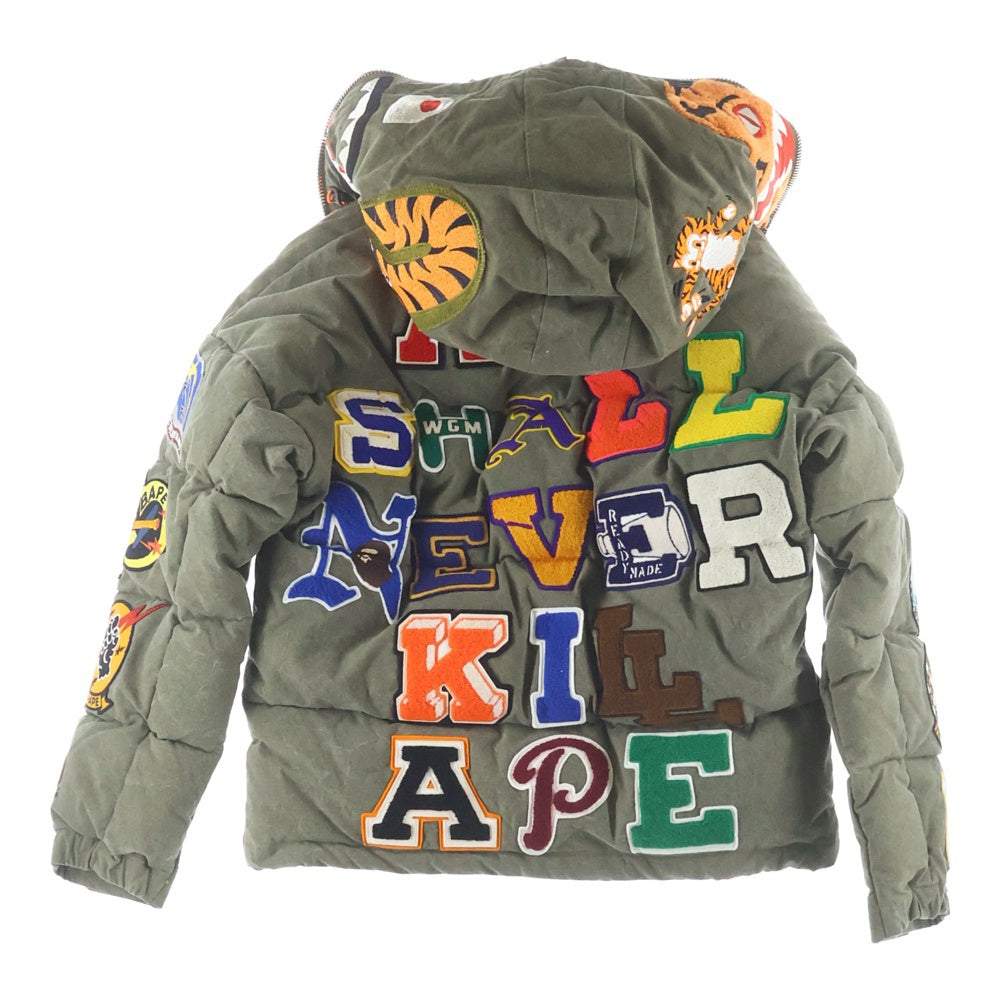 READY MADE(レディメイド) 21AW ×A BATHING APE TIGER SHARK HOODIE DOWN JACKET アベイシングエイプ タイガーシャーク フーディーダウンジャケット カーキ RM-I01-0000-108