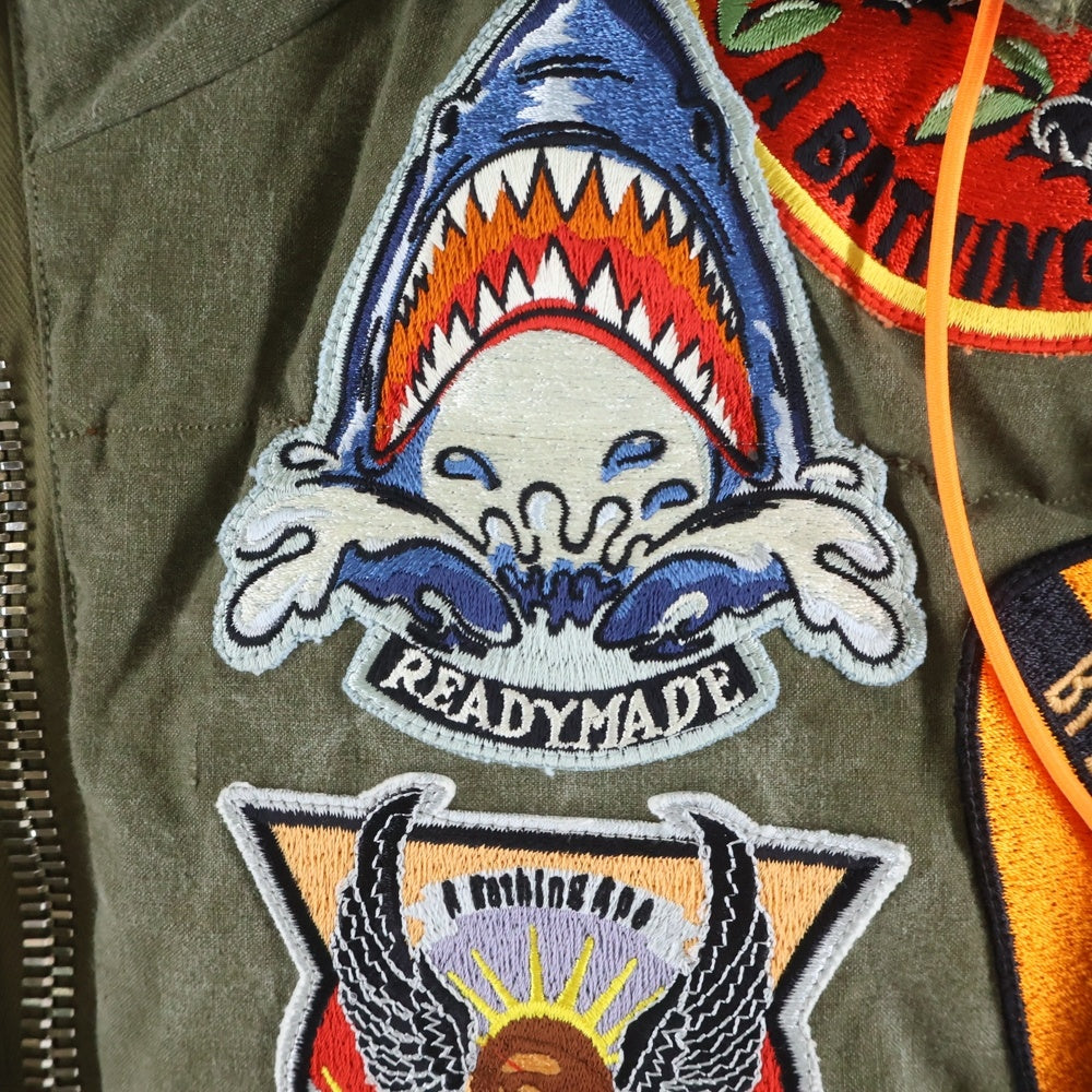 READY MADE(レディメイド) 21AW ×A BATHING APE TIGER SHARK HOODIE DOWN JACKET アベイシングエイプ タイガーシャーク フーディーダウンジャケット カーキ RM-I01-0000-108