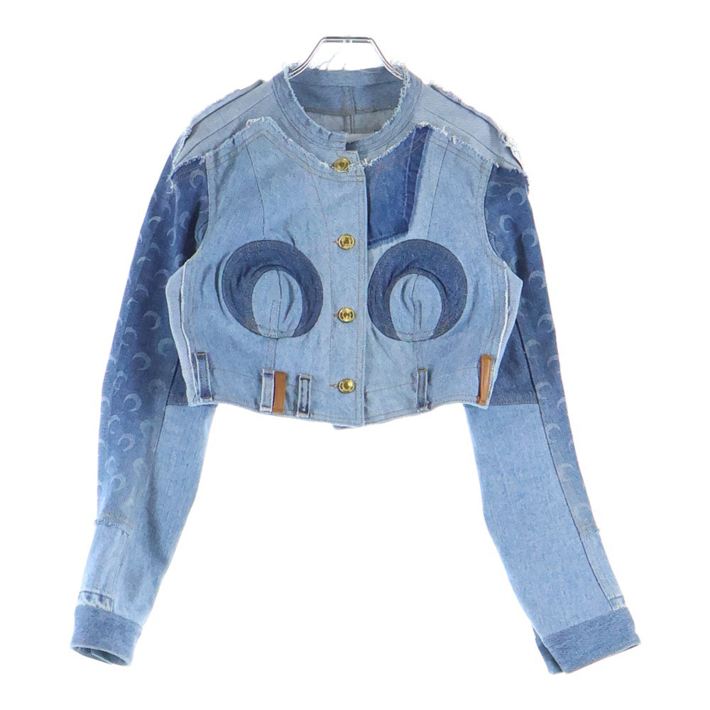 MARINE SERRE(マリーン セル) Upcycled Denim Cropped Jacket アップサイクルデニムクロップドジャケット レディース インディゴ