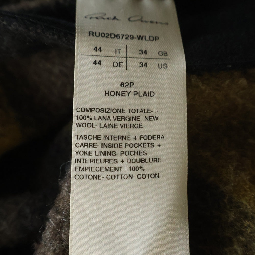 Rick Owens(リックオウエンス) 24AW OUTER SHIRT RU02D6729-WLDP 長袖チェック柄 シャツ ジャケット ブラウン
