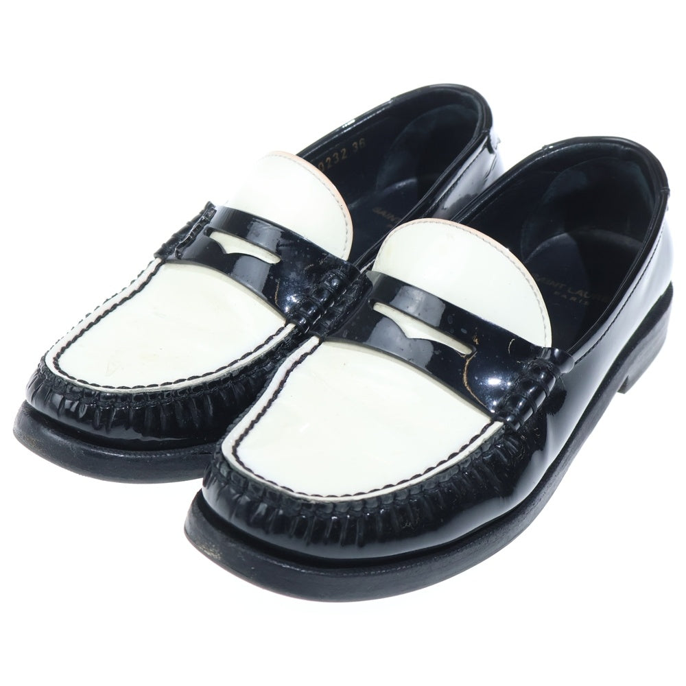 SAINT LAURENT PARIS(サンローランパリ) Le Loafer Penny Slippers パテント ル ローファー ペニー スリッパ シューズ レディース ブラック/ホワイト