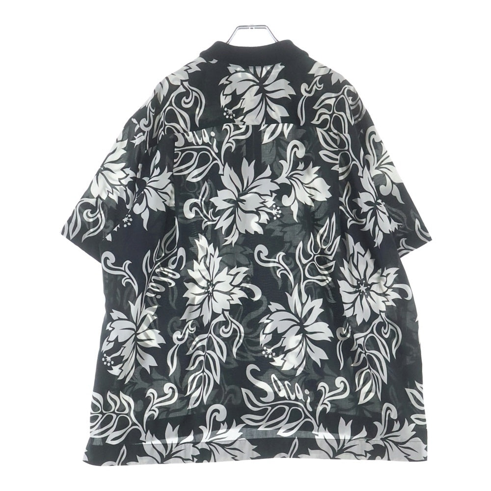 Sacai(サカイ) FLORAL PRINT SHIRT 花柄 ジップアップ 半袖カットソー 24-03292M ブラック/ホワイト
