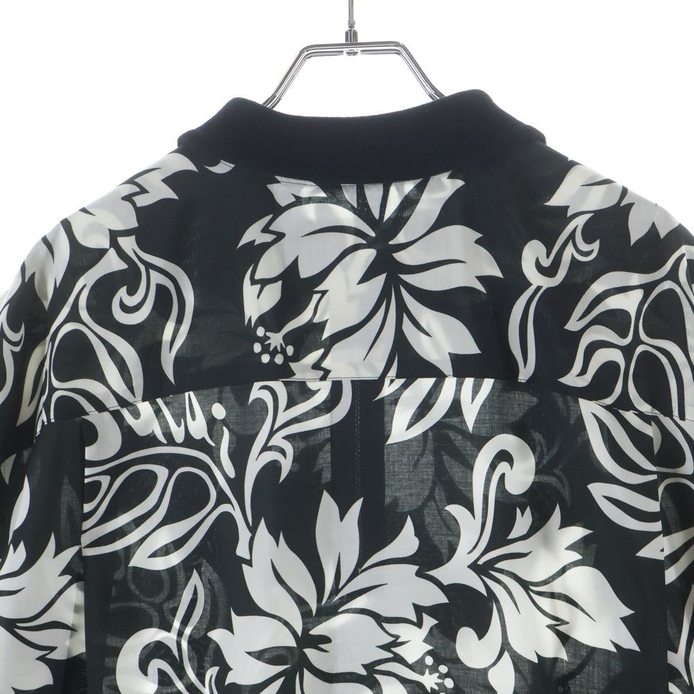 Sacai(サカイ) FLORAL PRINT SHIRT 花柄 ジップアップ 半袖カットソー 24-03292M ブラック/ホワイト