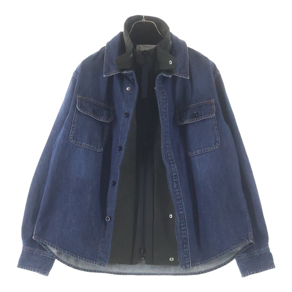 Sacai(サカイ) レイヤード ジップアップボタン 2フラップポケット デニムジャケット インディゴ 25-03754M