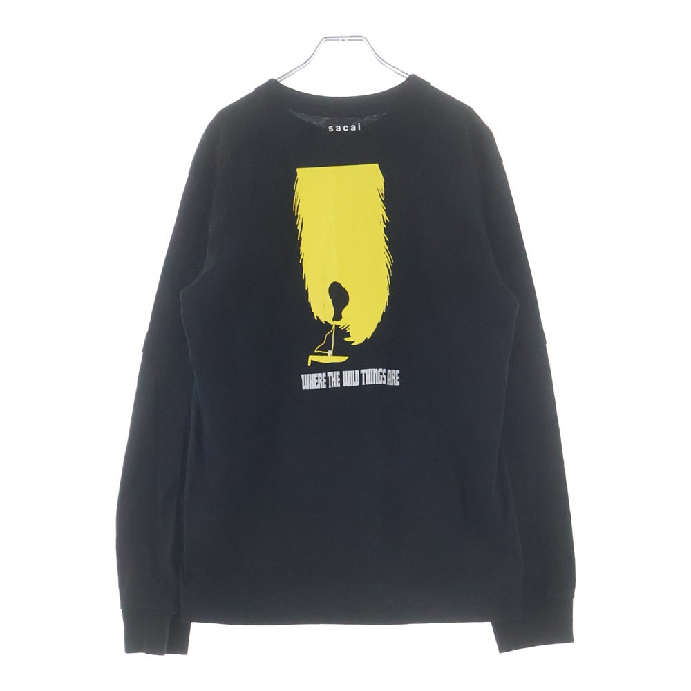 Sacai(サカイ) WHERE THE WILD THINGS ARE L/S 両面プリント クルーネック カットソー 長袖Tシャツ ブラック 25-01006S