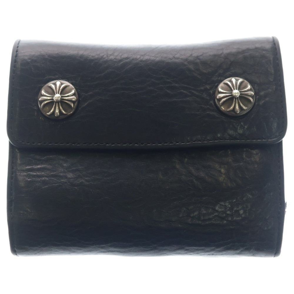 CHROME HEARTS(クロムハーツ) LIL SPOON リルスプーン クロスボタンレザー財布 ブラック/シルバー