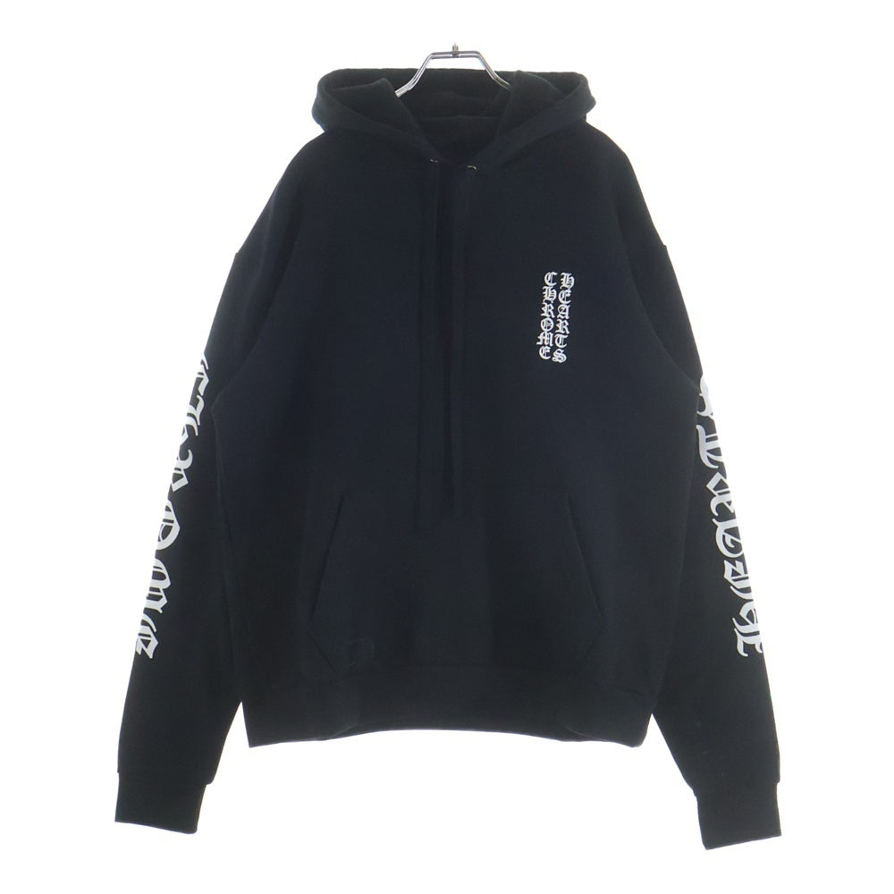 CHROME HEARTS(クロムハーツ) PULLOVER HOODIE ヴァーティカル ロゴ アームロゴプリント スウェット プルオーバーパーカー ブラック