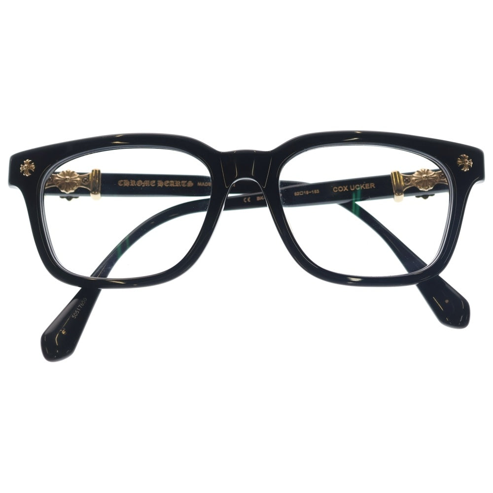 CHROME HEARTS(クロムハーツ) COX UCKER CHクロステンプル ウェリントンアイウェア 眼鏡 ブラック/ゴールド ※度入り