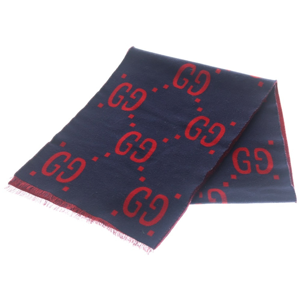GUCCI(グッチ) ジャンボGGロゴ ウールシルクマフラー スカーフ レッド/ネイビー 495592 4G350 レディース