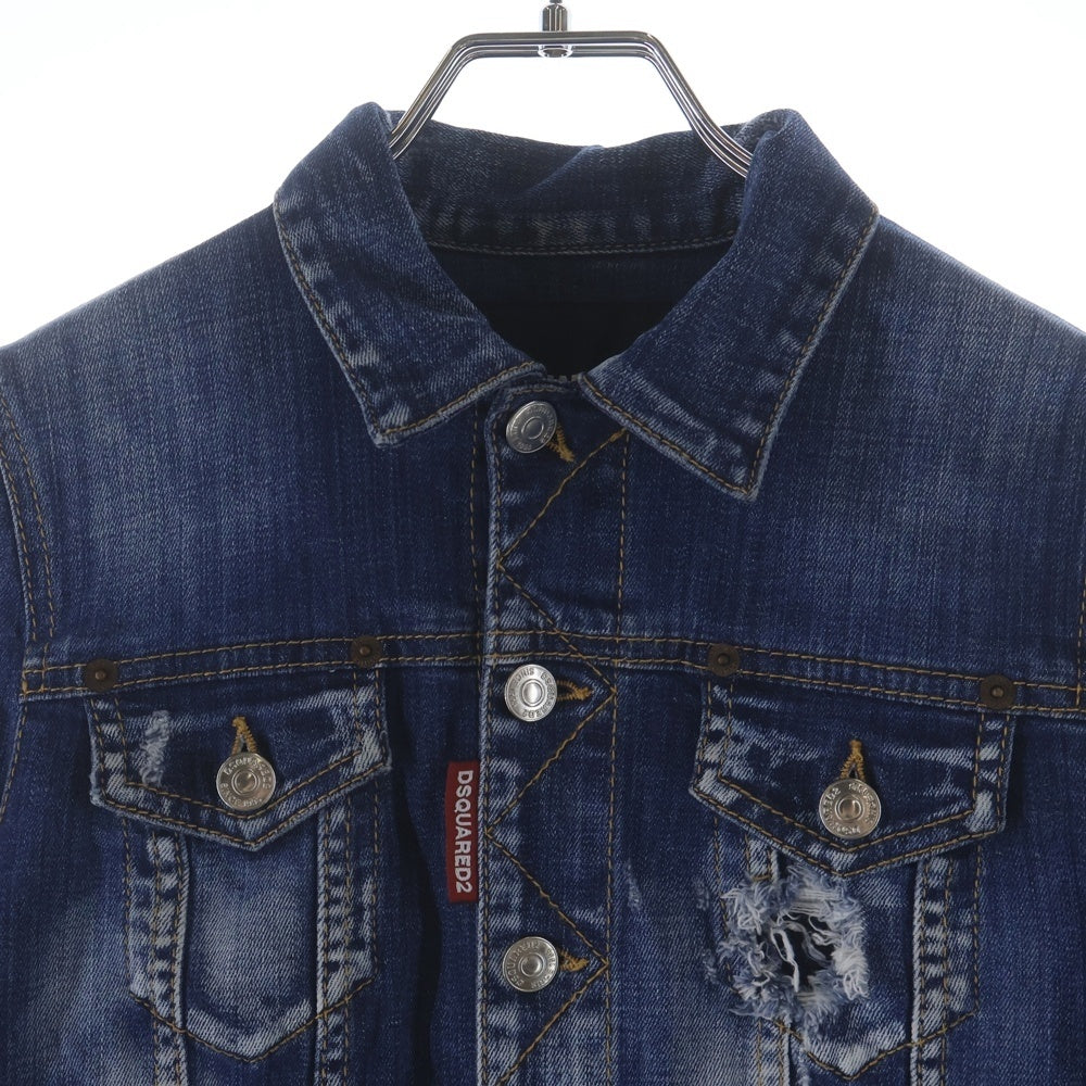 DSQUARED2(ディースクエアード) 19SS ペイント ダメージ加工 デニムジャケット インディゴ レディース S75AM0647