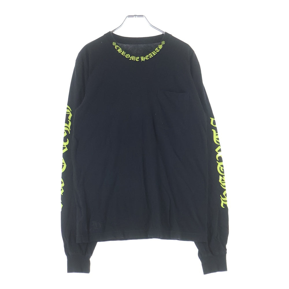 CHROME HEARTS(クロムハーツ) CH LS NECK LOGO ネックロゴプリント 袖ロゴ 長袖Tシャツ ブラック/イエロー