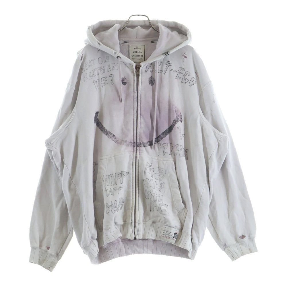 MAISON MIHARAYASUHIRO(メゾンミハラヤスヒロ) Bleached Smily Face Print ブリーチスマイルジップパーカー フーディー グレー/パープル A14PK541