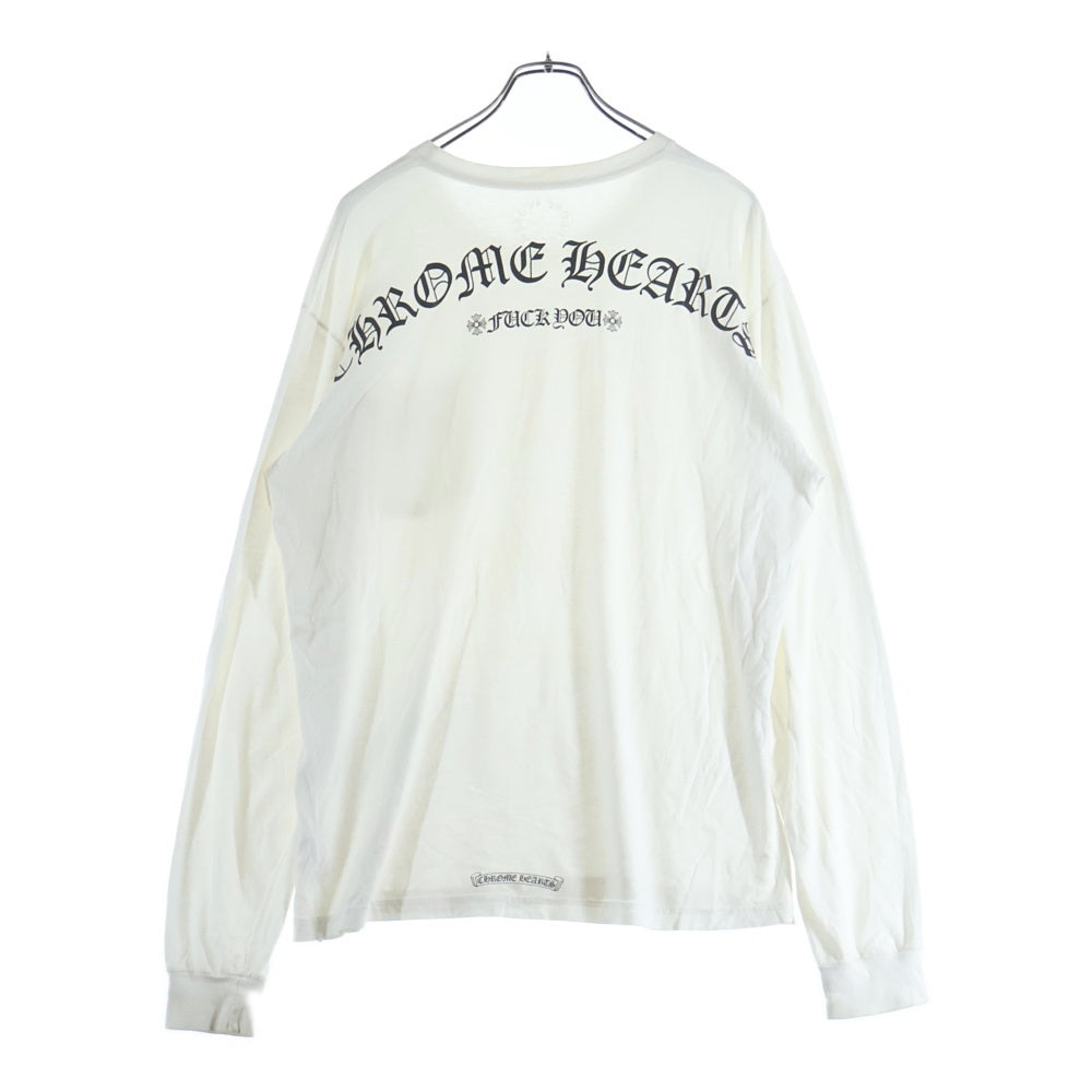CHROME HEARTS(クロムハーツ) Fuck You CH SCROLL LABEL L/S Tee ファックユー スクロールラベル バックプリント ポケット付き ロングスリーブ 長袖Tシャツ カットソー ロンT ホワイト