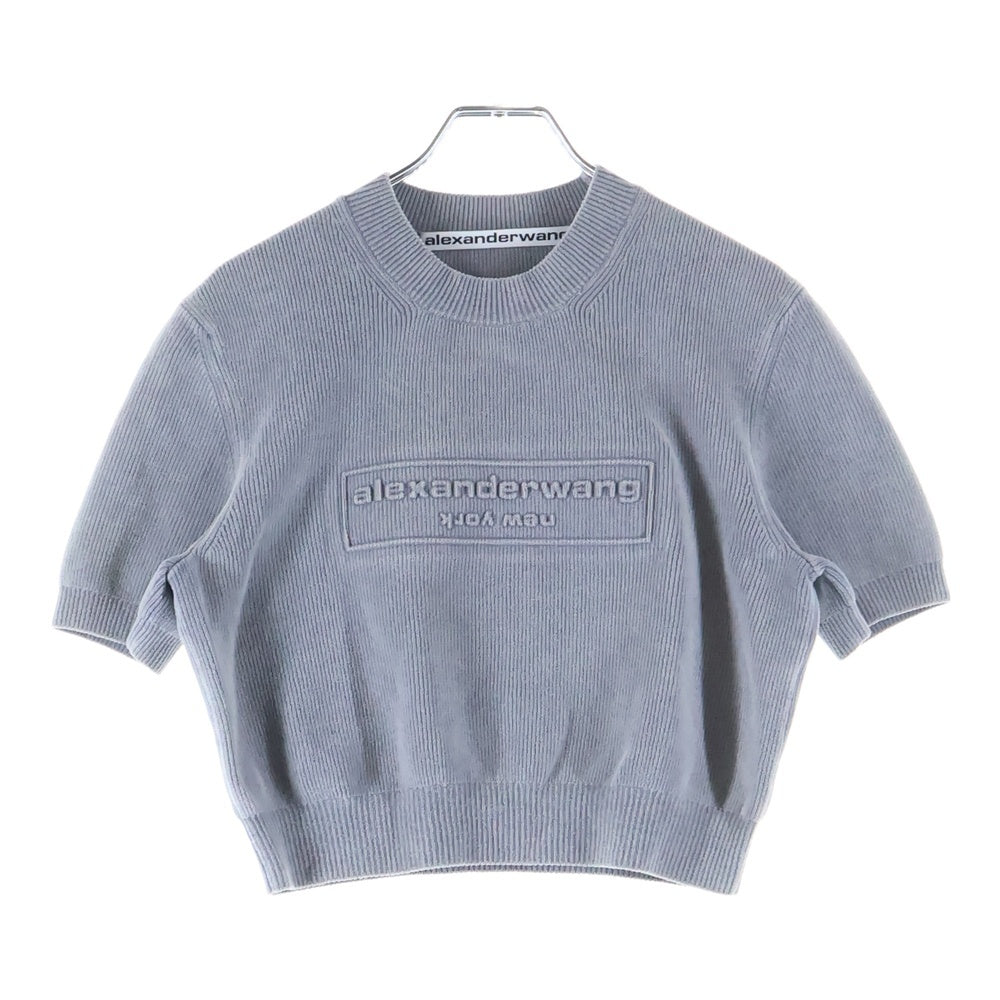 ALEXANDER WANG(アレキサンダーワン) Embossed Logo Ribbed T-shirt エンボスロゴ リブTシャツ クロップド ニットトップ レディース グレー 1KC3251030