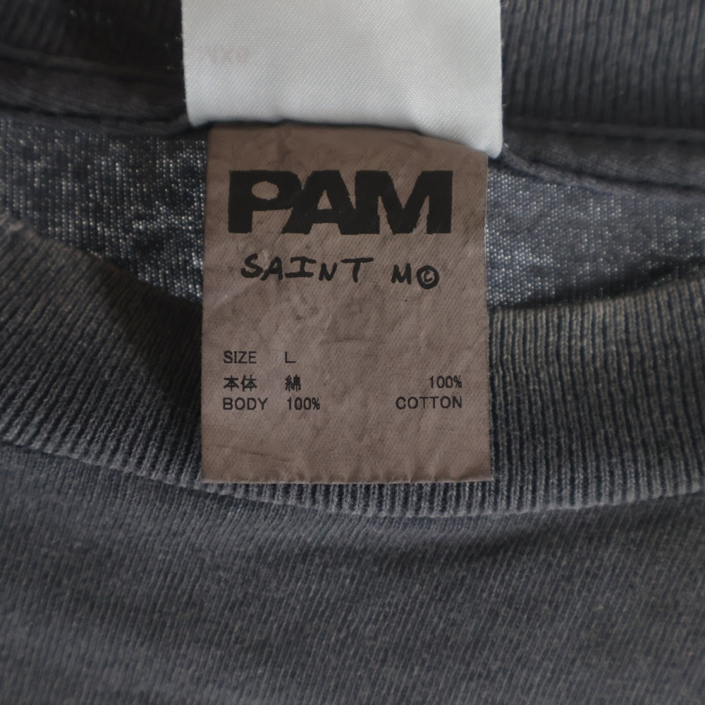 SAINT MICHAEL(セントマイケル) 25SS ×P.A.M SAINT PAM PM_SS TEE ビンテージ加工 クルーネックTシャツ グレー SM-HR8-0000-C45