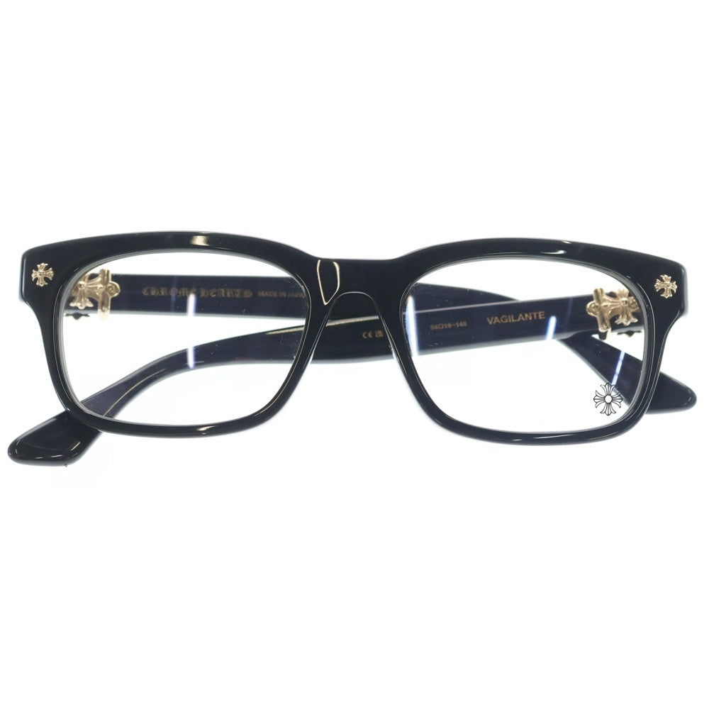 CHROME HEARTS(クロムハーツ) VAGILANTE ヴァジランテ クロステンプル スクエアフレーム クリアレンズ メガネ 眼鏡 アイウェア ブラック/ゴールド