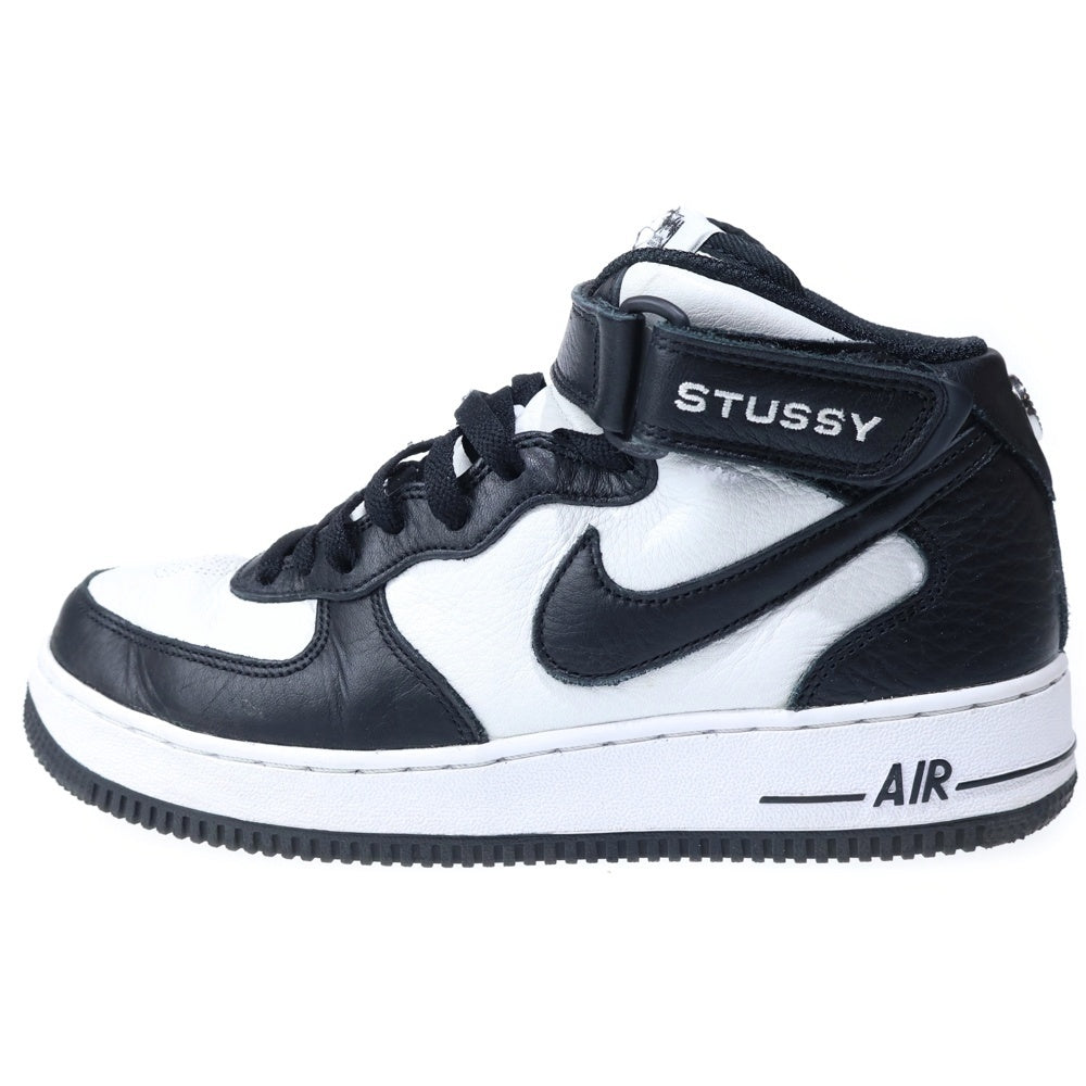 NIKE(ナイキ) ×STUSSY AIR FORCE 1 MID ステューシー エアフォース1 ミッドカットスニーカー ホワイト/ブラック US7.5/25.5cmcm DJ7840-002