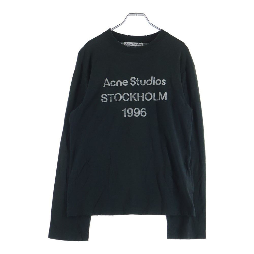 Acne Studios(アクネ ストゥディオズ) プリントロゴ ダメージ加工Tシャツ 長袖クルーネックカットソー ブラック FN-UX-TSHI000016