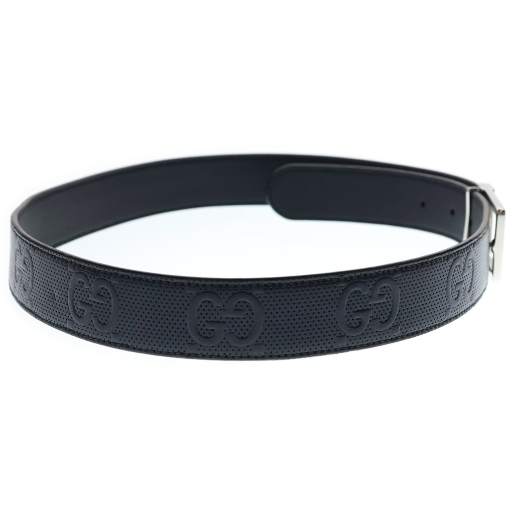 GUCCI(グッチ) Leather belt スクエア バックル 総柄 レザー ベルト ブラック 722370・1W30G