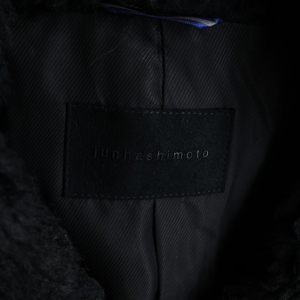 jun hashimoto(ジュンハシモト) 21AW C11 BOA SHORT WRAP カモフリースラップコート ボアジップアップジャケット フーデッドブルゾン ブラック 1012120011