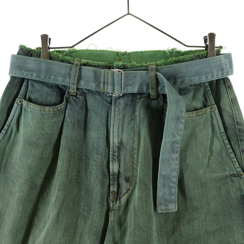 YOKE(ヨーク) 24SS BELTED WIDE-LEGGED DENIM TROUSERS ベルトワイドレッグデニムトラウザーパンツ グリーン YK24SS0695P