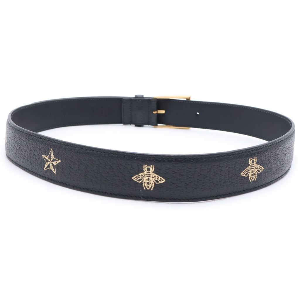 GUCCI(グッチ) Bee Star ビースターレザーベルト ゴールド金具 ブラック レディース