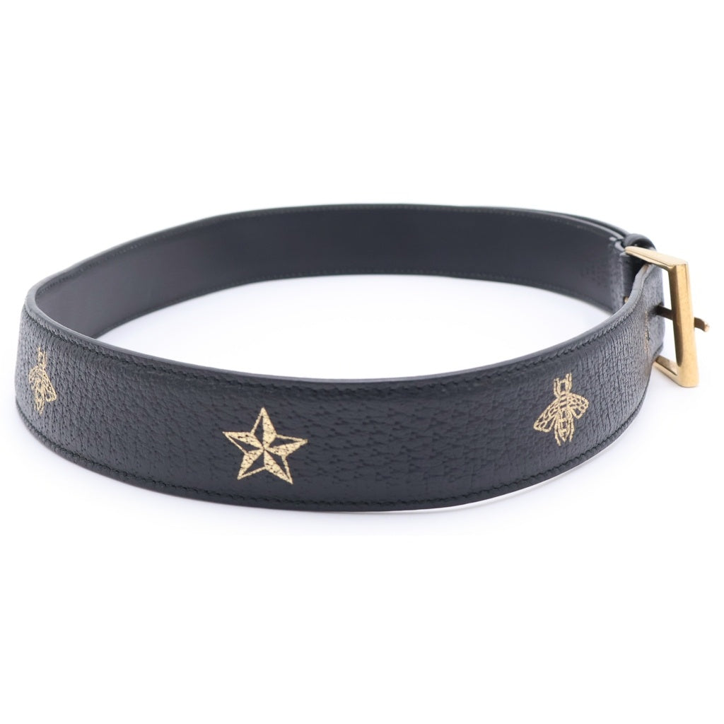 GUCCI(グッチ) Bee Star ビースターレザーベルト ゴールド金具 ブラック レディース