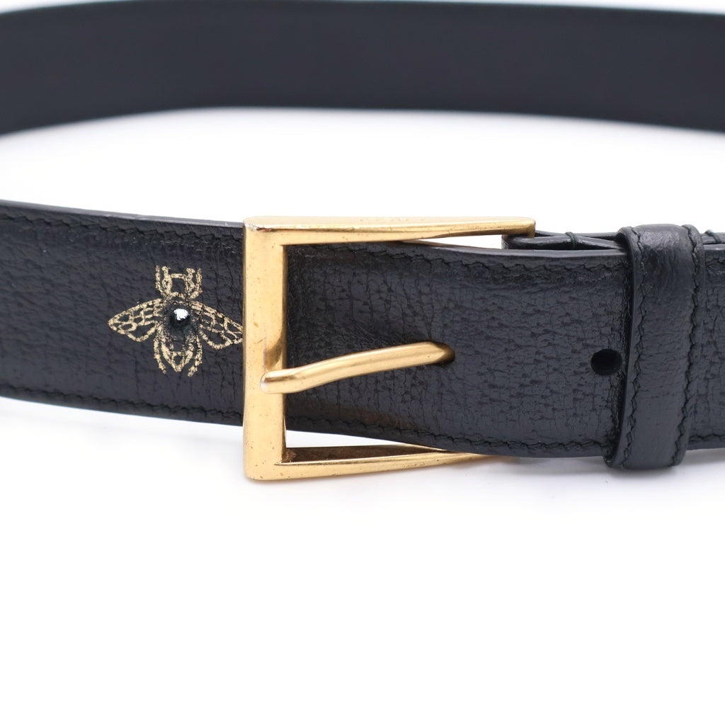 GUCCI(グッチ) Bee Star ビースターレザーベルト ゴールド金具 ブラック レディース
