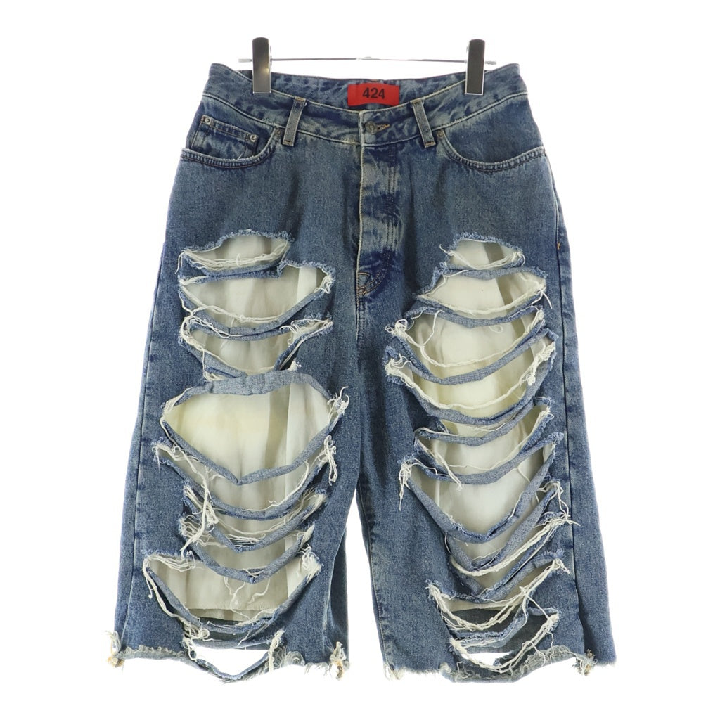 424 フォートゥーフォー 25SS Big Daddy Denim Shorts ビッグダディー デストロイ加工 デニムショートパンツ ブルー/ブラウンシュガーウォッシュ FF5SMT37AP TE001 503 424(フォートゥーフォー) 25SS Big Daddy Denim Shorts ビッグダディー