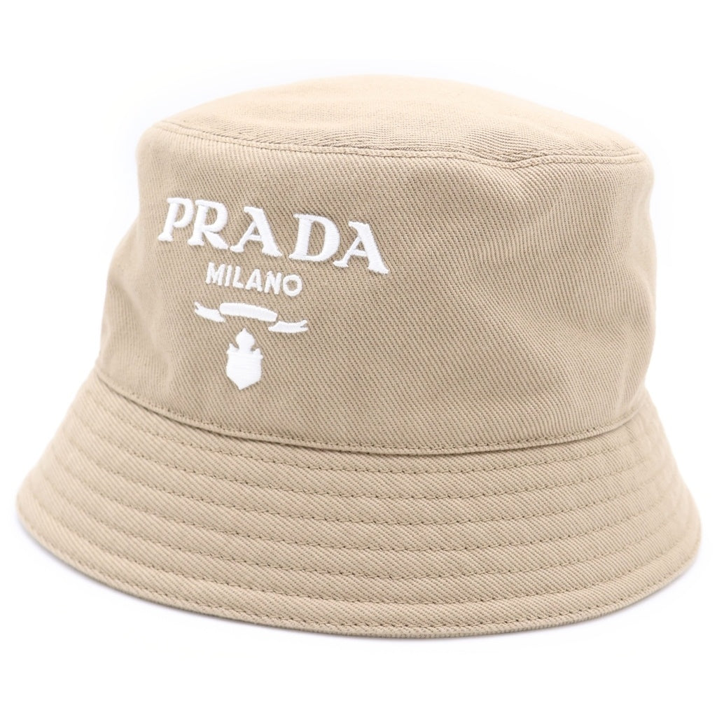 PRADA(プラダ) ロゴ刺繍 ドリル バケットハット 帽子 ベージュ 1HC137 2CXL レディース
