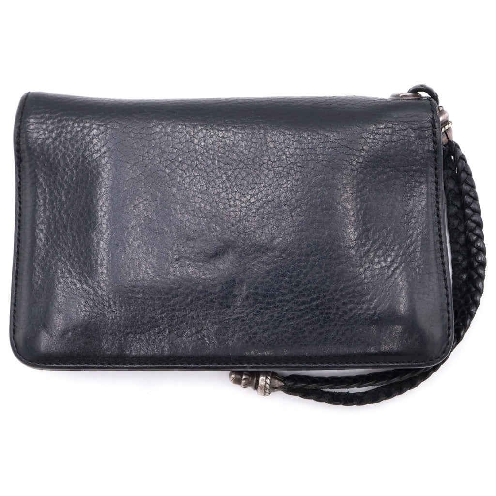 CHROME HEARTS(クロムハーツ) 2ZIP STRAP 2ジップストラップ ストラップ付クロスボールボタン レザーウォレット 財布 ブラック