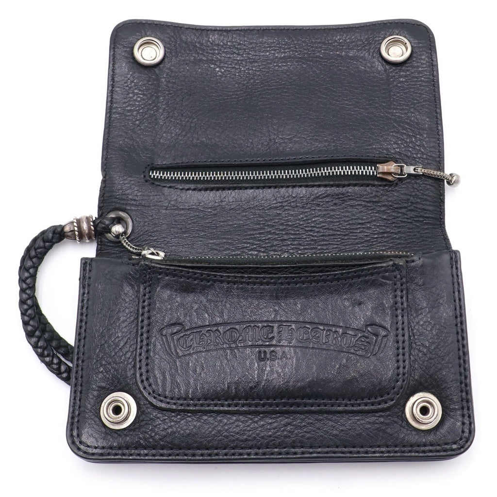 CHROME HEARTS(クロムハーツ) 2ZIP STRAP 2ジップストラップ ストラップ付クロスボールボタン レザーウォレット 財布 ブラック