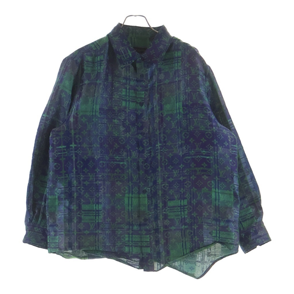 LOUIS VUITTON(ルイヴィトン) 21AW モノグラム ネオンチェック オーバーサイズ ビジネス長袖シャツ グリーン/ブルー RM212 FU9 HLS77W