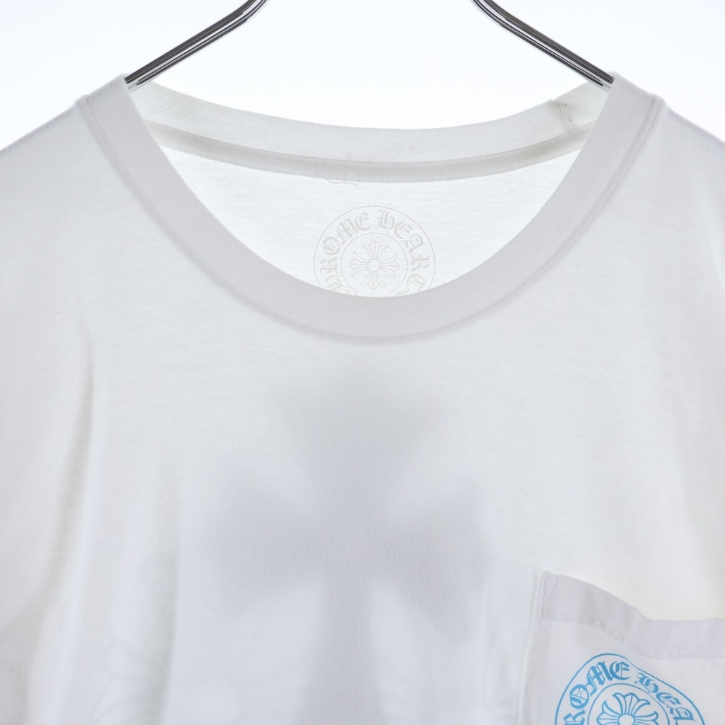 CHROME HEARTS(クロムハーツ) Blue Cross L/S ホースシュー ポケット付き トリプル セメタリークロス バックプリント 長袖Tシャツ ロングスリーブ カットソー ホワイト/ブルー