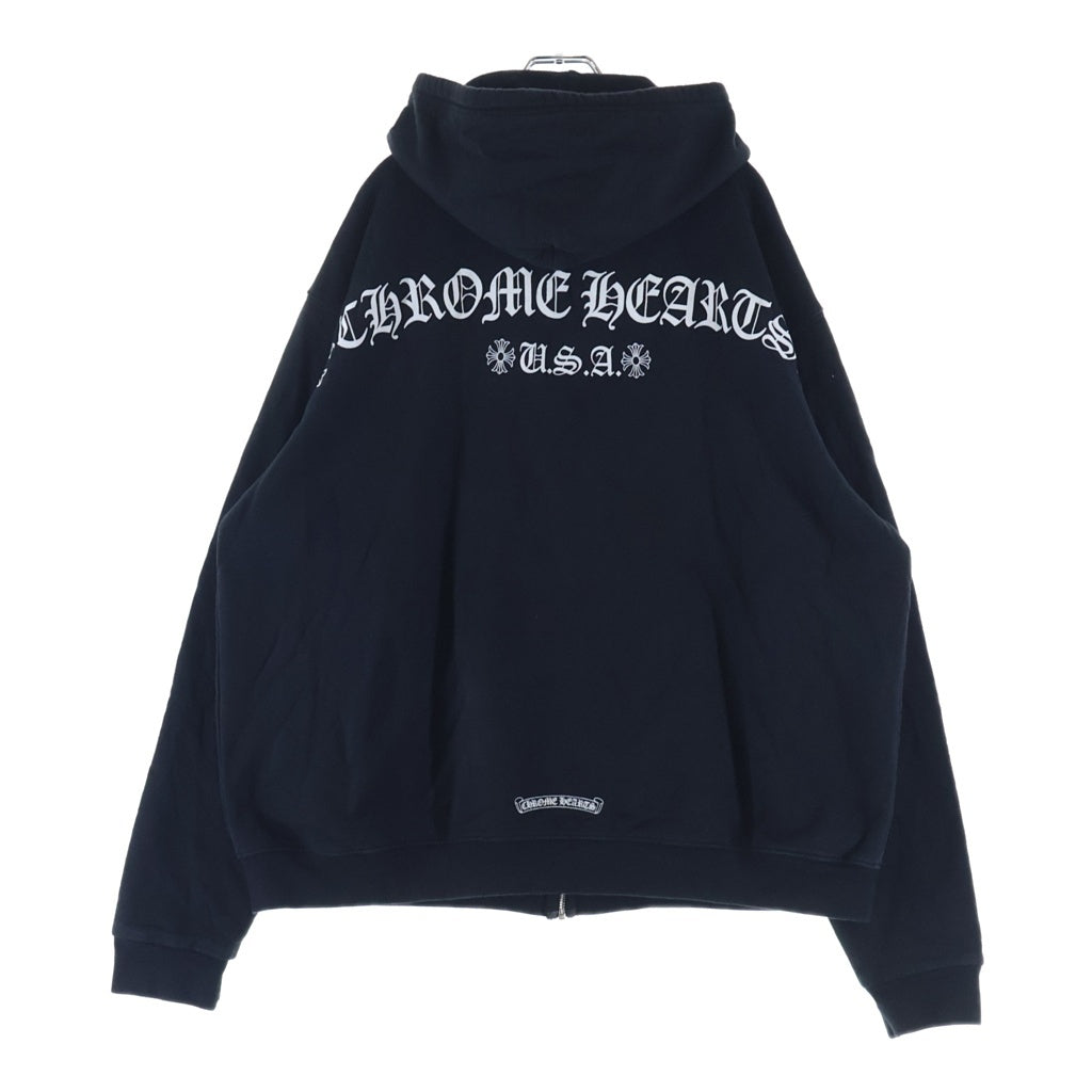 CHROME HEARTS(クロムハーツ) SWTSHRT HD ZIP 胸ロゴプリント バックアーチロゴプリント サーマル ジップアップパーカー ブラック