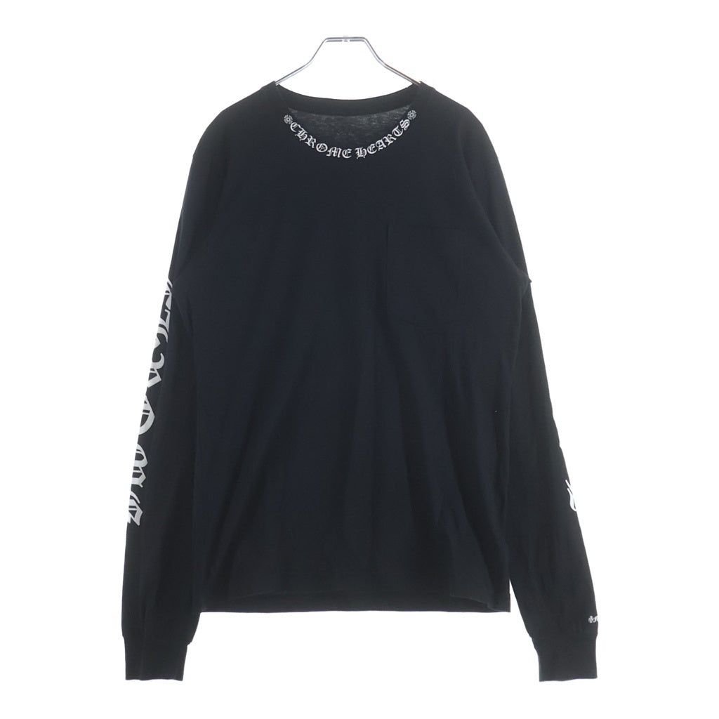 CHROME HEARTS(クロムハーツ) Neck Logo L/S Tee ネックロゴプリント クルーネック長袖Tシャツカットソー ブラック
