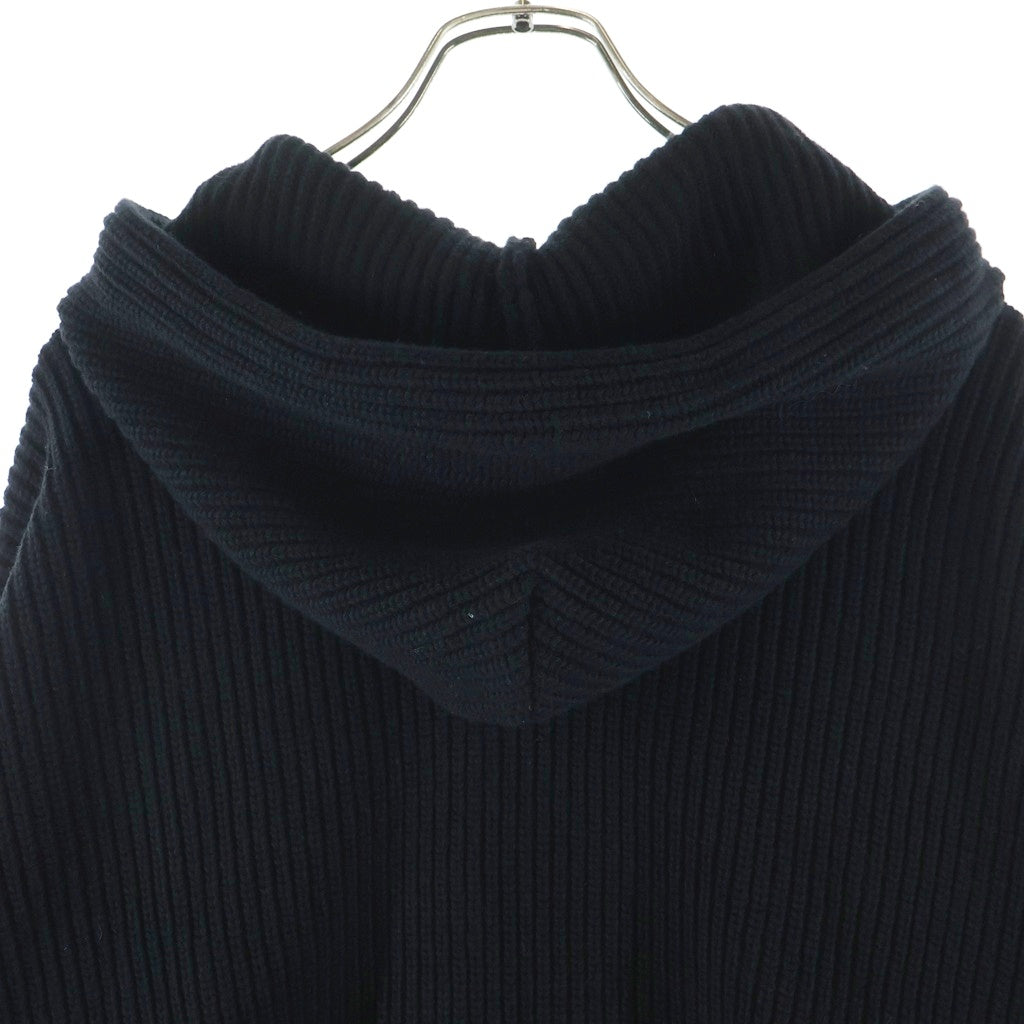 CELINE(セリーヌ) ロゴパッチ フーディ ジップアップ ニット パーカー ブラック RY0JF0ZTQ.38NO