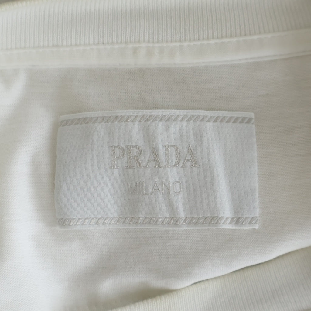 PRADA(プラダ) ビジュートライアングルロゴ スタッズ 半袖Tシャツ カットソー ホワイト UJN838 S231 12H4