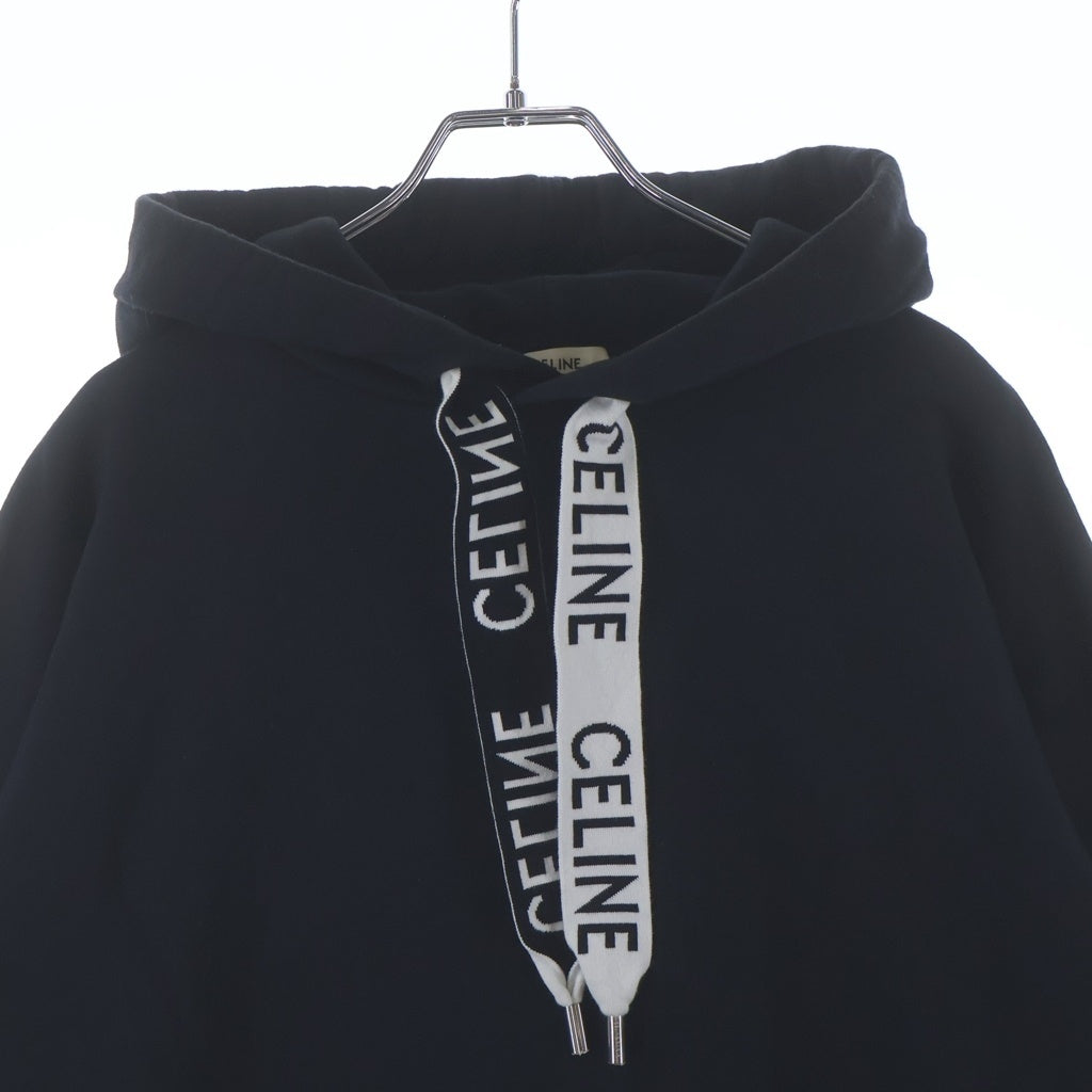CELINE(セリーヌ) 21AW Loose Sweatshirt In Cotton Fleece ドローコード プルオーバー フーディー スウェット パーカー ブラック 2Y468670Q