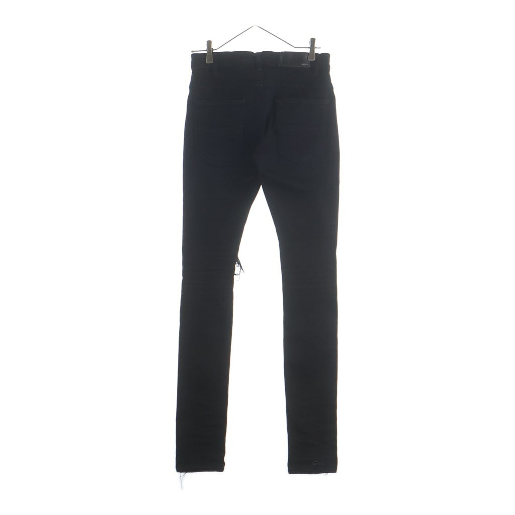 AMIRI(アミリ) ロゴパッチ ダメージ加工 ストレッチスキニーデニムパンツ ブラック