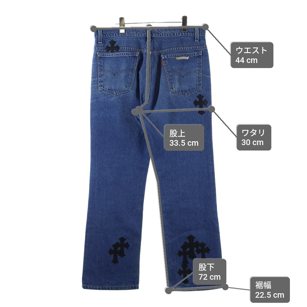 CHROME HEARTS(クロムハーツ) U VNTG JEAN BLU ORNG TAB 517 クロスパッチ付きウォッシュドデニムパンツ インディゴ