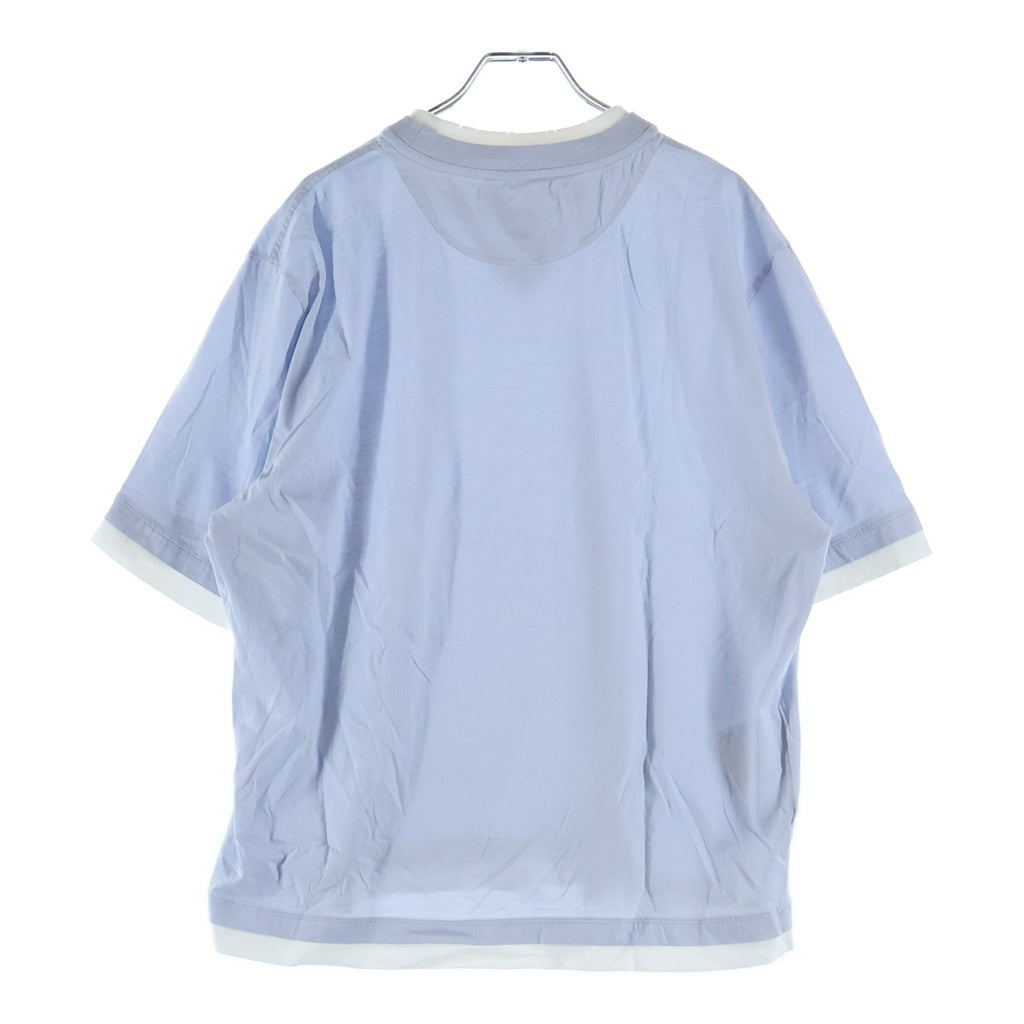 PRADA(プラダ) トライアングルロゴ レイヤード クールネック ジャージ 半袖Tシャツ カットソー ブルー/ホワイト 3579B S000