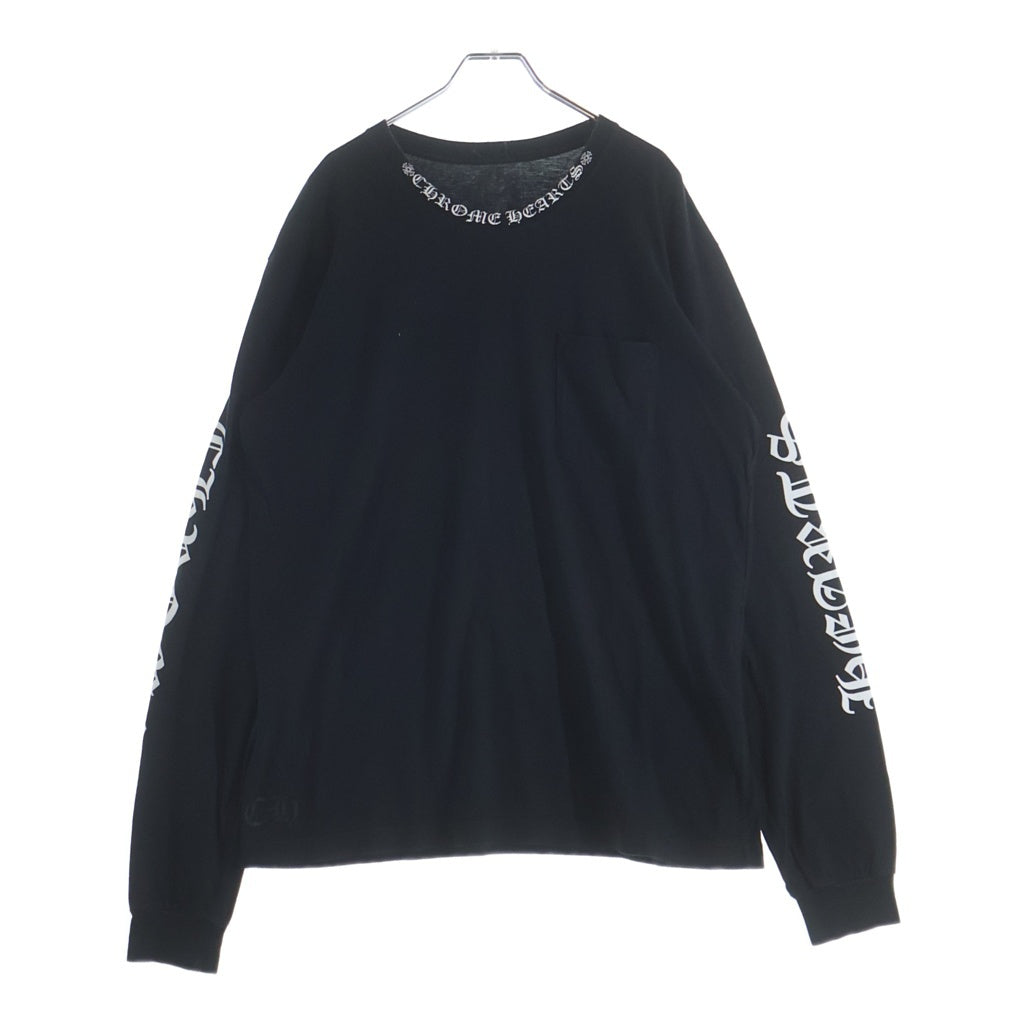 CHROME HEARTS(クロムハーツ) CH LS NECK LOGO ネックロゴプリント 袖ロゴ 長袖Tシャツ ロングスリーブカットソー ブラック