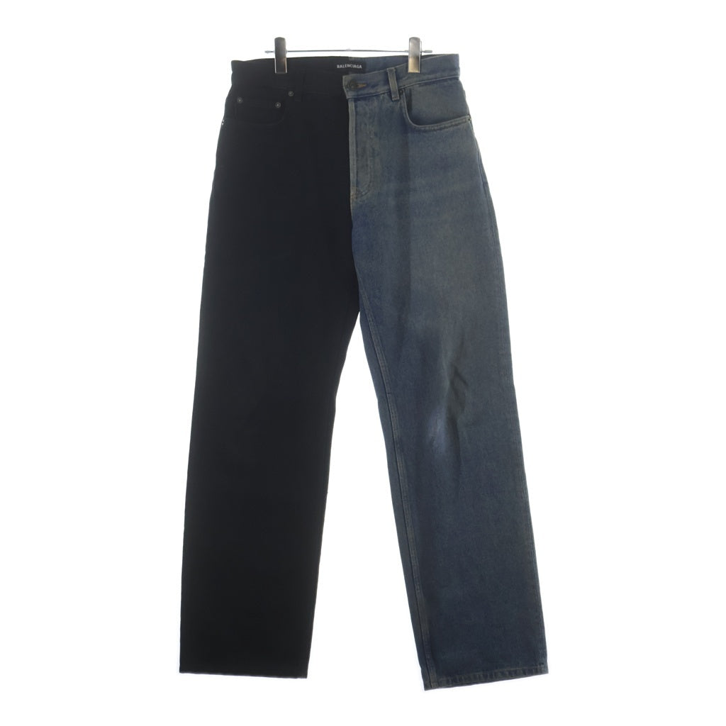 BALENCIAGA(バレンシアガ) 再構築バイカラーワイドデニムパンツ ブラック/インディゴ 583234 TDW15