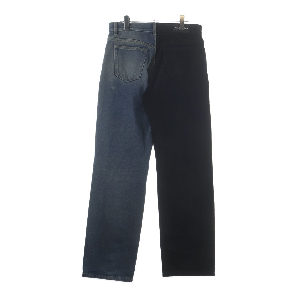 BALENCIAGA(バレンシアガ) 再構築バイカラーワイドデニムパンツ ブラック/インディゴ 583234 TDW15