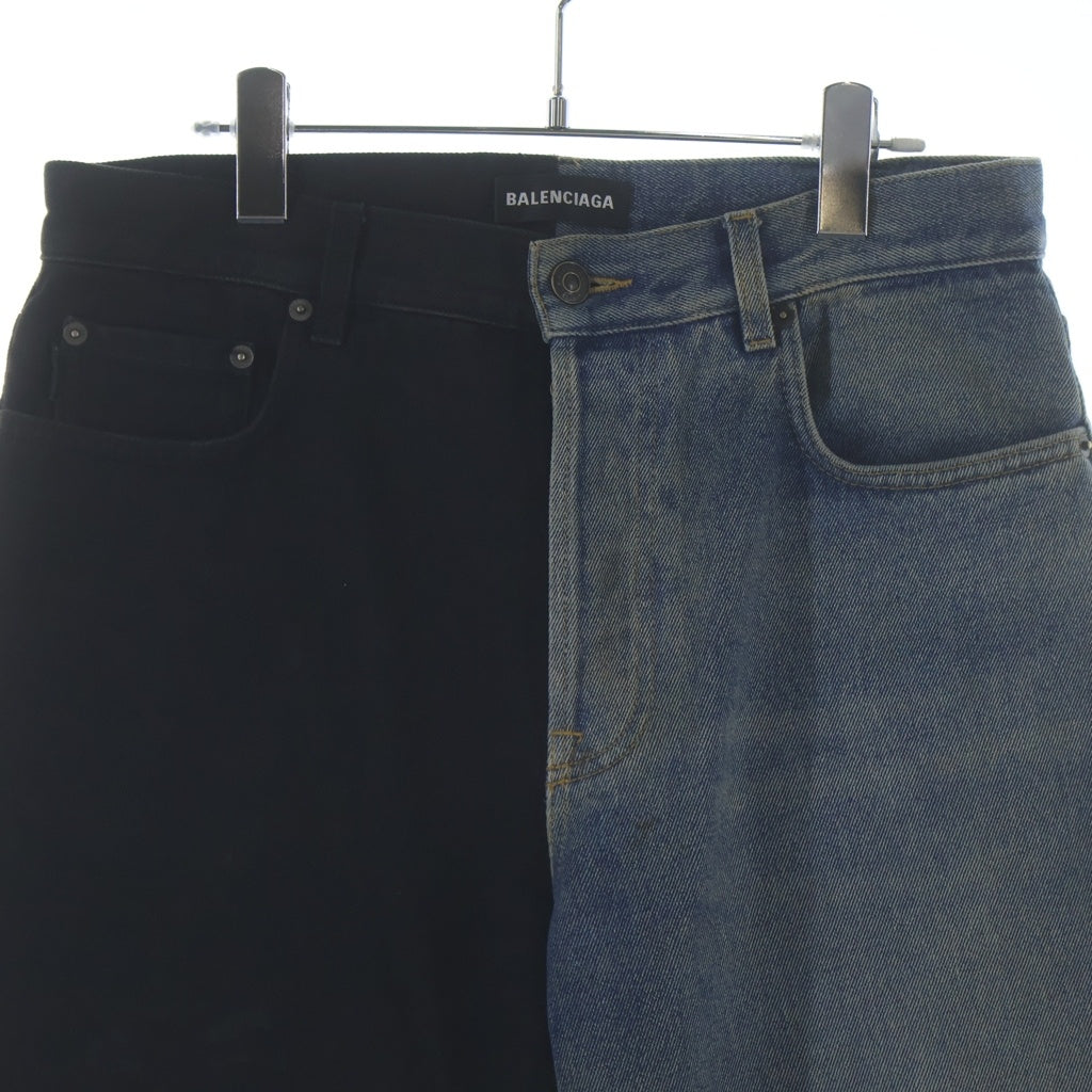 BALENCIAGA(バレンシアガ) 再構築バイカラーワイドデニムパンツ ブラック/インディゴ 583234 TDW15