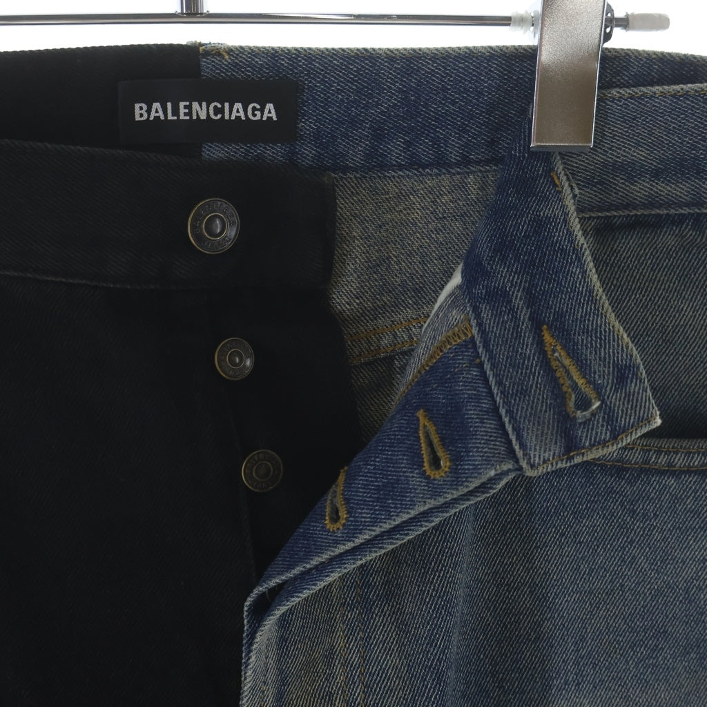 BALENCIAGA(バレンシアガ) 再構築バイカラーワイドデニムパンツ ブラック/インディゴ 583234 TDW15