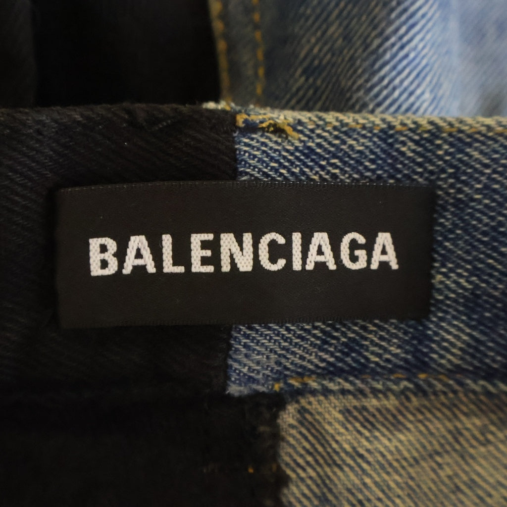 BALENCIAGA(バレンシアガ) 再構築バイカラーワイドデニムパンツ ブラック/インディゴ 583234 TDW15