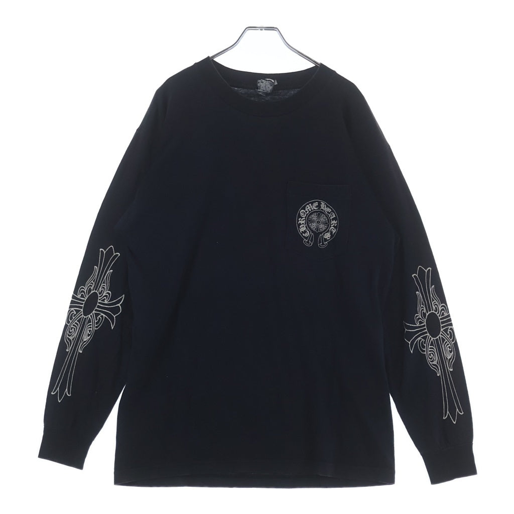 CHROME HEARTS(クロムハーツ) OLD HORSE SHOE L/S TEE オールド ホースシュー ロゴプリント ロングスリーブ クルーネック長袖ポケットTシャツ カットソー ブラック