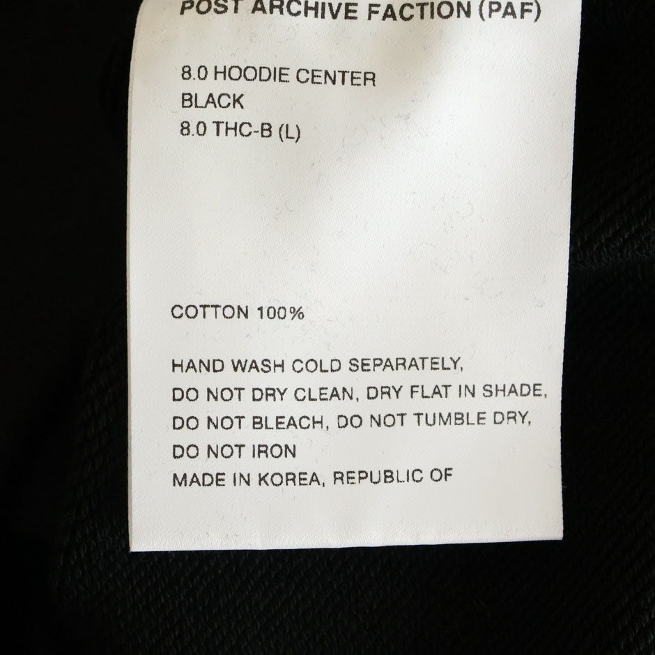POST ARCHIVE FACTION(ポストアーカイブファクション) 8.0 HOODIE CENTER スウェットフーディー プルオーバーパーカー ブラック 8.0THC-B